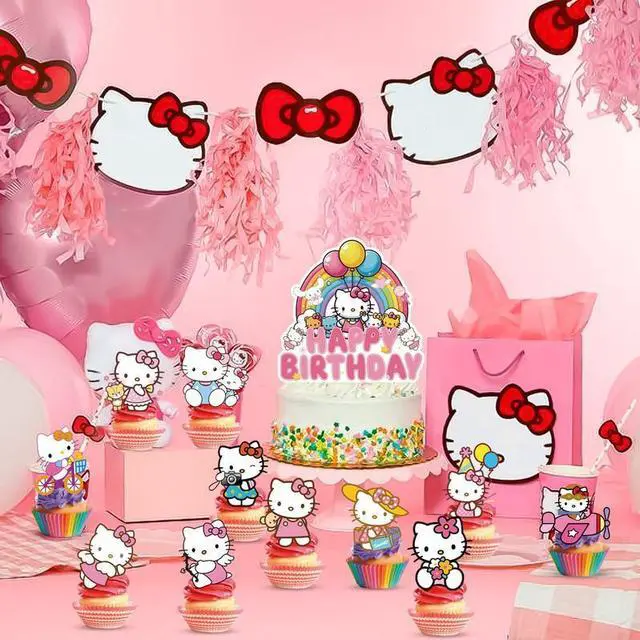 Alt view image 3 of 7 - Hello Kitty Cake Topper, 24 Pcs Hello Kitty Cupcake Toppers + 1 Pcs Hello Kitty Birthday Cake Topper for Hello Kitty Party Decorations
