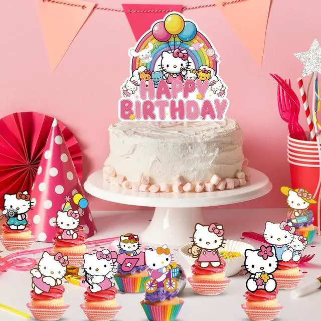 Alt view image 4 of 7 - Hello Kitty Cake Topper, 24 Pcs Hello Kitty Cupcake Toppers + 1 Pcs Hello Kitty Birthday Cake Topper for Hello Kitty Party Decorations