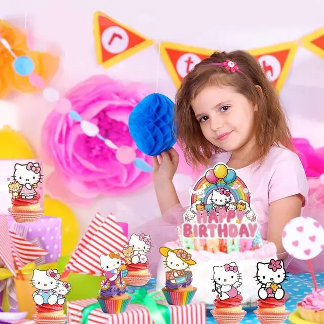Alt view image 5 of 7 - Hello Kitty Cake Topper, 24 Pcs Hello Kitty Cupcake Toppers + 1 Pcs Hello Kitty Birthday Cake Topper for Hello Kitty Party Decorations