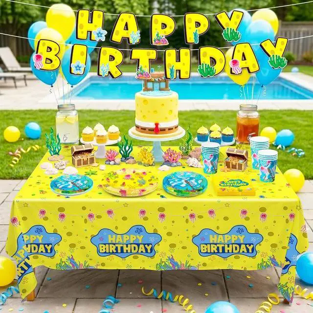 Alt view image 7 of 7 - 16 Guests Yellow Sponge Party Plates Pineapple Birthday Party Decorations, Cartoon Sponge Birthday Decorations, Yellow Square Sponge Party Plates, Under the Sea Party Supplies, Pineapple Party Plates