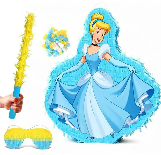 Main image of 4 Pcs Cinderella Princess Pinatas Bundle - Cinderella Princess Pinata, Cinderella Princess Party Pinata Stick Blindfold etc Cinderella Princess Pinata Supplies for Cinderella Princess Birthday Party
