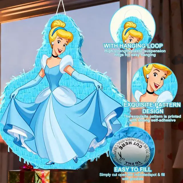Alt view image 7 of 7 - 4 Pcs Cinderella Princess Pinatas Bundle - Cinderella Princess Pinata, Cinderella Princess Party Pinata Stick Blindfold etc Cinderella Princess Pinata Supplies for Cinderella Princess Birthday Party
