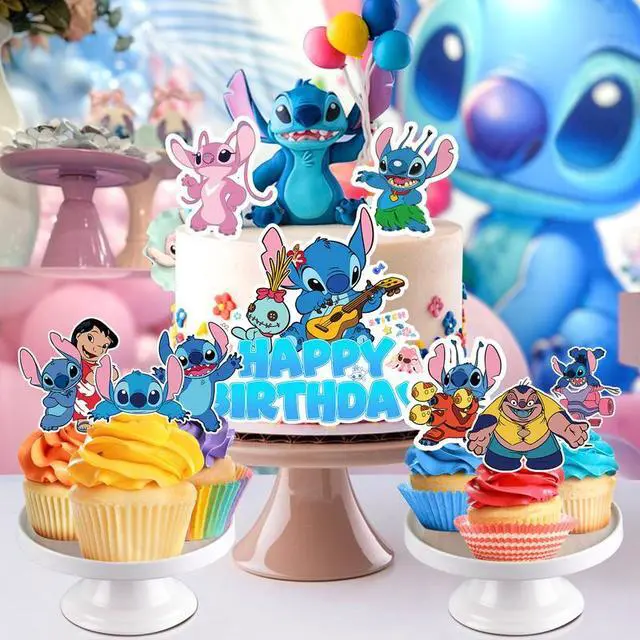 Alt view image 3 of 7 - 25 Pcs Stitch Cake Decorations - 1 Big Stitch Birthday Cake Decoration and 24 Stitch Cupcake Decorations, Boys/Girls Kids Stitch Birthday Decoration Supplies