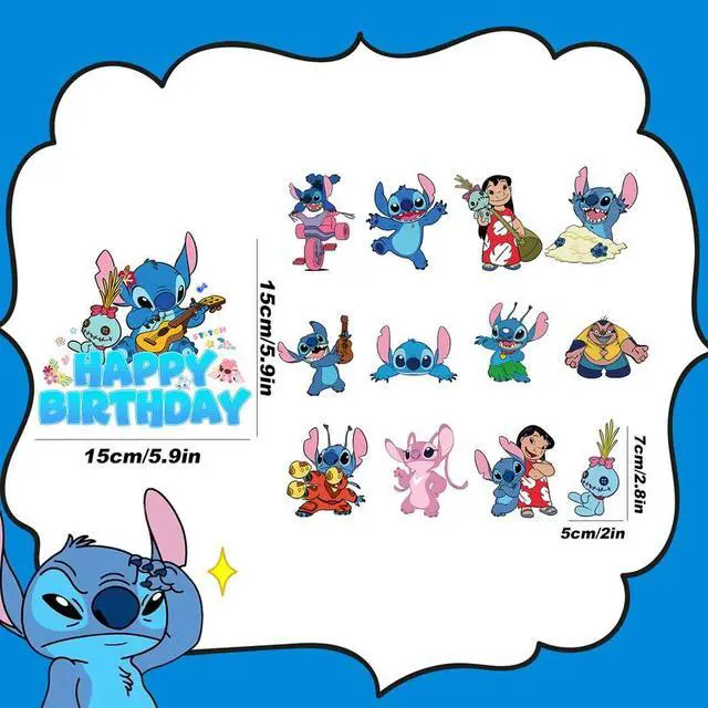 Alt view image 7 of 7 - 25 Pcs Stitch Cake Decorations - 1 Big Stitch Birthday Cake Decoration and 24 Stitch Cupcake Decorations, Boys/Girls Kids Stitch Birthday Decoration Supplies