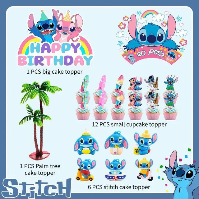 Alt view image 2 of 7 - 20 Pcs Stitch Cake Decoration, Stitch Birthday Cake Topper Set - Happy Birthday Cupcake Topper,Palm Tree Cake Topper and Stitch Cake Topper etc Stitch Party Cake Topper for Stitch Birthday