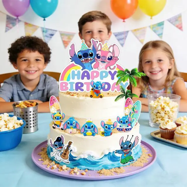 Alt view image 4 of 7 - 20 Pcs Stitch Cake Decoration, Stitch Birthday Cake Topper Set - Happy Birthday Cupcake Topper,Palm Tree Cake Topper and Stitch Cake Topper etc Stitch Party Cake Topper for Stitch Birthday