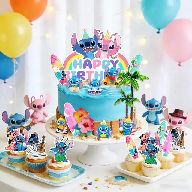 Alt view image 7 of 7 - 20 Pcs Stitch Cake Decoration, Stitch Birthday Cake Topper Set - Happy Birthday Cupcake Topper,Palm Tree Cake Topper and Stitch Cake Topper etc Stitch Party Cake Topper for Stitch Birthday