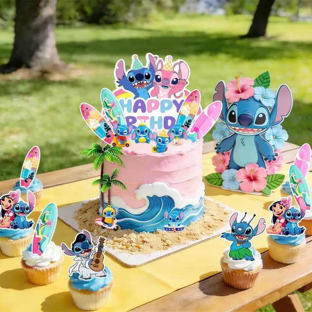 Alt view image 6 of 7 - 20 Pcs Stitch Cake Decoration, Stitch Birthday Cake Topper Set - Happy Birthday Cupcake Topper,Palm Tree Cake Topper and Stitch Cake Topper etc Stitch Party Cake Topper for Stitch Birthday