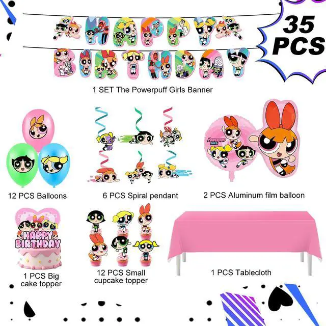 Alt view image 2 of 7 - 35 Pcs The Powerpuff Girls Party Decorations Set - The Powerpuff Girls Birthday Banners Tablecloth & Balloons Cake Toppers etc. The Powerpuff Girls Party Supplies for Girls/Kids