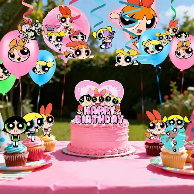 Alt view image 5 of 7 - 35 Pcs The Powerpuff Girls Party Decorations Set - The Powerpuff Girls Birthday Banners Tablecloth & Balloons Cake Toppers etc. The Powerpuff Girls Party Supplies for Girls/Kids