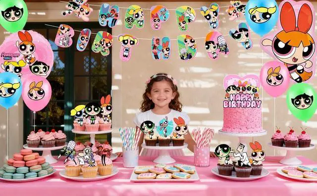 Alt view image 7 of 7 - 35 Pcs The Powerpuff Girls Party Decorations Set - The Powerpuff Girls Birthday Banners Tablecloth & Balloons Cake Toppers etc. The Powerpuff Girls Party Supplies for Girls/Kids