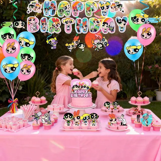 Alt view image 6 of 7 - 35 Pcs The Powerpuff Girls Party Decorations Set - The Powerpuff Girls Birthday Banners Tablecloth & Balloons Cake Toppers etc. The Powerpuff Girls Party Supplies for Girls/Kids