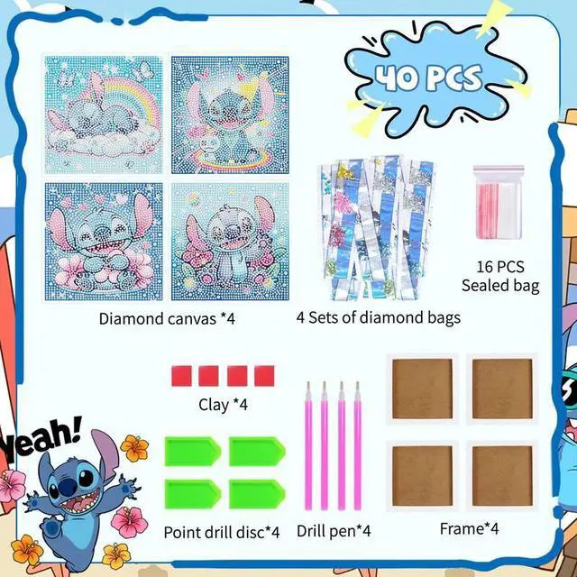 Alt view image 2 of 7 - 40 Pcs Stitch Party Supplies, 4 Pcs Stitch Diamond Painting and Diamond Painting Tools for Stitch Decorations Favors Stitch Birthday Party