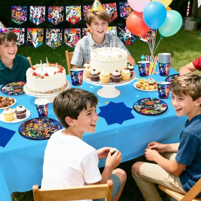 Alt view image 4 of 7 - Power Rangers Birthday Decorations Tableware, 128 Pcs Power Rangers Party Decorations Set - Power Rangers Party Plate Cups Napkins Tablecloths Banner etc Power Rangers Birthday Party Supplies