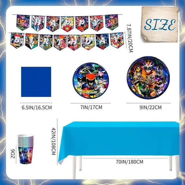 Alt view image 6 of 7 - Power Rangers Birthday Decorations Tableware, 128 Pcs Power Rangers Party Decorations Set - Power Rangers Party Plate Cups Napkins Tablecloths Banner etc Power Rangers Birthday Party Supplies