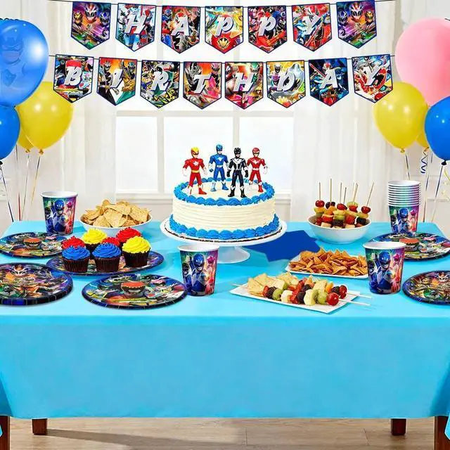 Alt view image 3 of 7 - Power Rangers Birthday Decorations Tableware, 128 Pcs Power Rangers Party Decorations Set - Power Rangers Party Plate Cups Napkins Tablecloths Banner etc Power Rangers Birthday Party Supplies