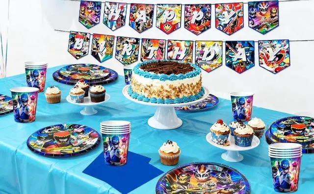 Alt view image 7 of 7 - Power Rangers Birthday Decorations Tableware, 128 Pcs Power Rangers Party Decorations Set - Power Rangers Party Plate Cups Napkins Tablecloths Banner etc Power Rangers Birthday Party Supplies