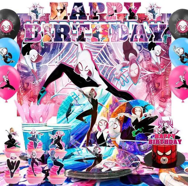 Main image of Spider Gwen Birthday Decorations for Kids,98 Pcs Spider Gwen Party Decorations & Party Tableware Set- Spider Gwen Birthday Banner Balloons Plates Napkins etc Spider Gwen Birthday Party Supplies