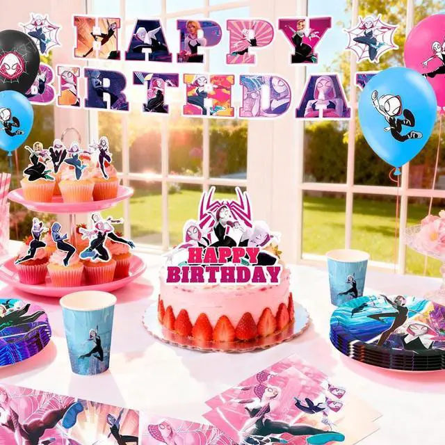 Alt view image 5 of 7 - Spider Gwen Birthday Decorations for Kids,98 Pcs Spider Gwen Party Decorations & Party Tableware Set- Spider Gwen Birthday Banner Balloons Plates Napkins etc Spider Gwen Birthday Party Supplies
