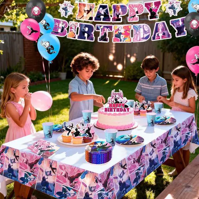 Alt view image 4 of 7 - Spider Gwen Birthday Decorations for Kids,98 Pcs Spider Gwen Party Decorations & Party Tableware Set- Spider Gwen Birthday Banner Balloons Plates Napkins etc Spider Gwen Birthday Party Supplies