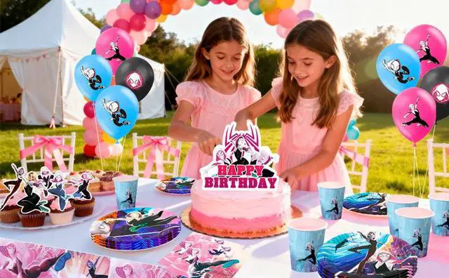 Alt view image 7 of 7 - Spider Gwen Birthday Decorations for Kids,98 Pcs Spider Gwen Party Decorations & Party Tableware Set- Spider Gwen Birthday Banner Balloons Plates Napkins etc Spider Gwen Birthday Party Supplies