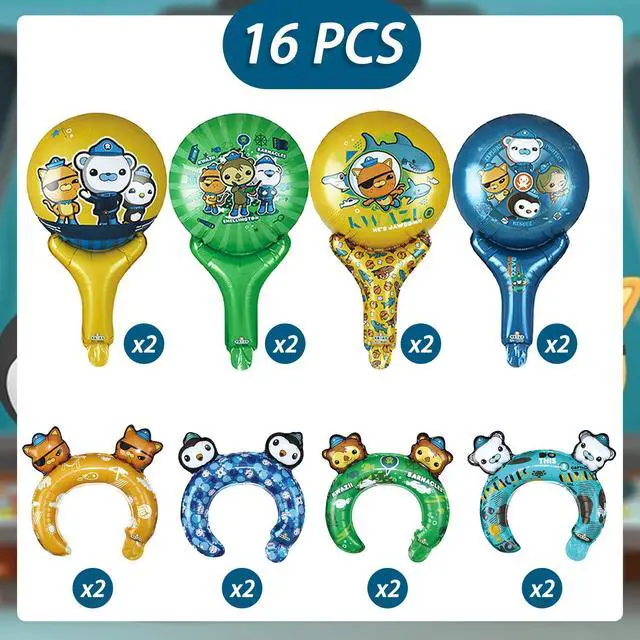 Alt view image 2 of 7 - Octonauts Party Decoration Balloons,16 Pcs Octonauts Foil Balloon Sets including Octonauts Themed Foil Balloon Headbands & Handheld Balloon Sticks etc. Octonauts Foil Balloons for Kids Octonauts Party