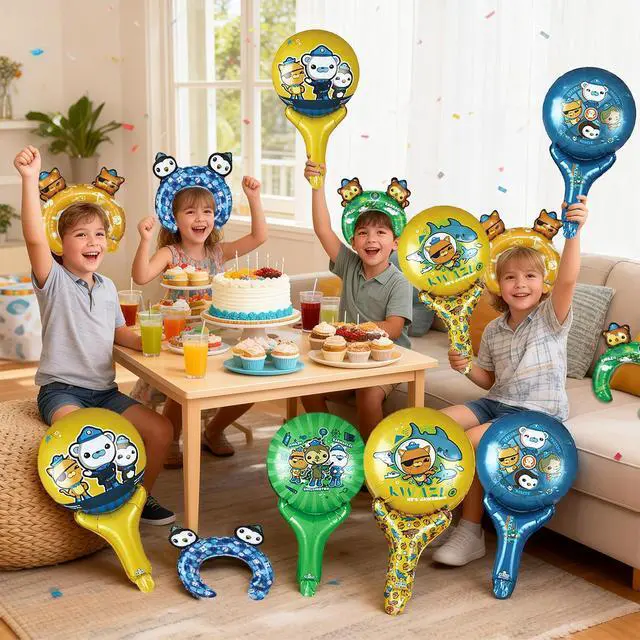 Alt view image 3 of 7 - Octonauts Party Decoration Balloons,16 Pcs Octonauts Foil Balloon Sets including Octonauts Themed Foil Balloon Headbands & Handheld Balloon Sticks etc. Octonauts Foil Balloons for Kids Octonauts Party
