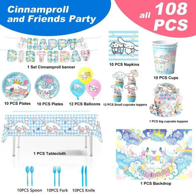 Alt view image 2 of 7 - 108 Pcs Cinnamoroll Birthday Decorations & Cinnamoroll Party Tableware Set - Cinnamoroll Birthday Plates Tablecloths Banners Backdrop etc Cinnamoroll Birthday Party Supplies