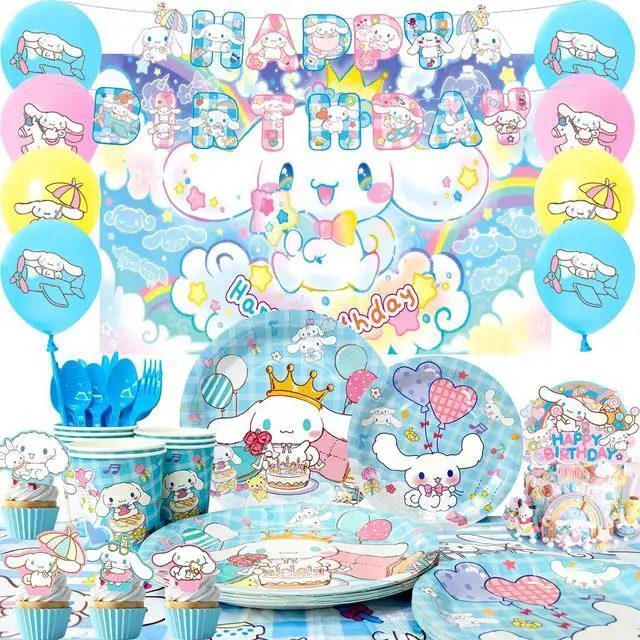 Main image of 108 Pcs Cinnamoroll Birthday Decorations & Cinnamoroll Party Tableware Set - Cinnamoroll Birthday Plates Tablecloths Banners Backdrop etc Cinnamoroll Birthday Party Supplies
