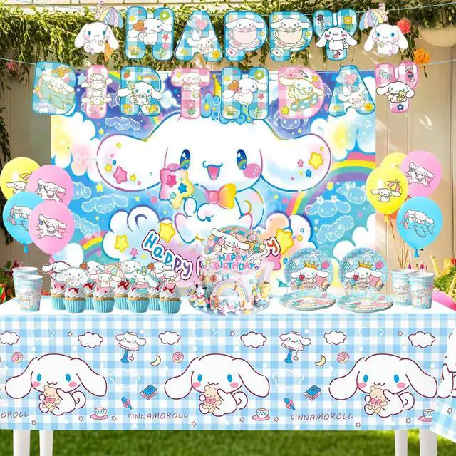 Alt view image 4 of 7 - 108 Pcs Cinnamoroll Birthday Decorations & Cinnamoroll Party Tableware Set - Cinnamoroll Birthday Plates Tablecloths Banners Backdrop etc Cinnamoroll Birthday Party Supplies