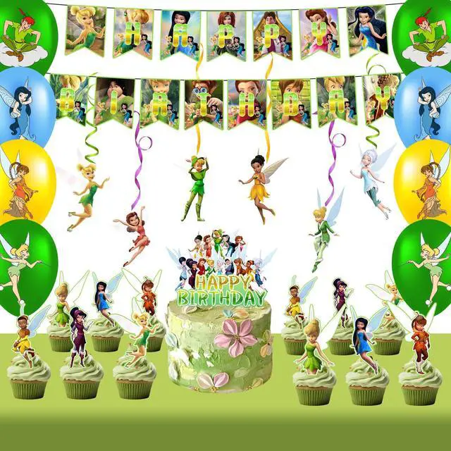 Main image of Tinker Bell Birthday Decorations, 33 Pcs Tinker Bell Party Decorations Set - Tinker Bell Balloons Cupcake Toppers Spiral Decorations etc Tinker Bell Birthday Decorations Supplies for Girls/Kids