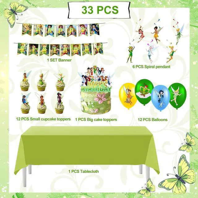 Alt view image 3 of 7 - Tinker Bell Birthday Decorations, 33 Pcs Tinker Bell Party Decorations Set - Tinker Bell Balloons Cupcake Toppers Spiral Decorations etc Tinker Bell Birthday Decorations Supplies for Girls/Kids