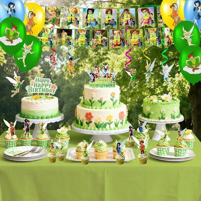 Alt view image 2 of 7 - Tinker Bell Birthday Decorations, 33 Pcs Tinker Bell Party Decorations Set - Tinker Bell Balloons Cupcake Toppers Spiral Decorations etc Tinker Bell Birthday Decorations Supplies for Girls/Kids