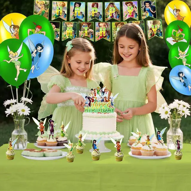 Alt view image 4 of 7 - Tinker Bell Birthday Decorations, 33 Pcs Tinker Bell Party Decorations Set - Tinker Bell Balloons Cupcake Toppers Spiral Decorations etc Tinker Bell Birthday Decorations Supplies for Girls/Kids
