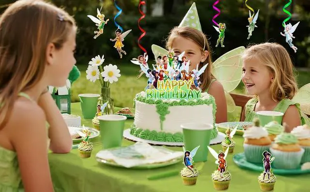 Alt view image 7 of 7 - Tinker Bell Birthday Decorations, 33 Pcs Tinker Bell Party Decorations Set - Tinker Bell Balloons Cupcake Toppers Spiral Decorations etc Tinker Bell Birthday Decorations Supplies for Girls/Kids