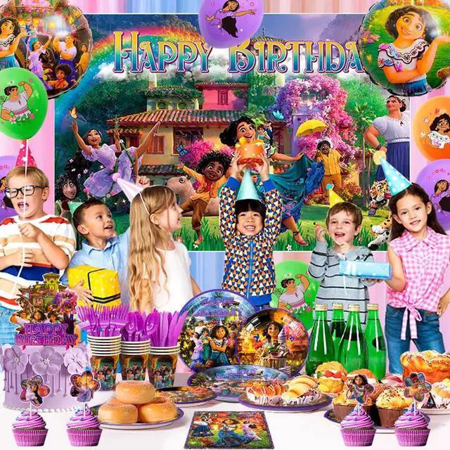 Alt view image 3 of 7 - Encanto Birthday Party Supplies,114pcs Magic House Birthday Party Supplies Set-Encanto Birthday Banner Backdrop Tablecloth Plates Cups Napkins Balloons Cake Topper etc Encanto Themed Party Supplies