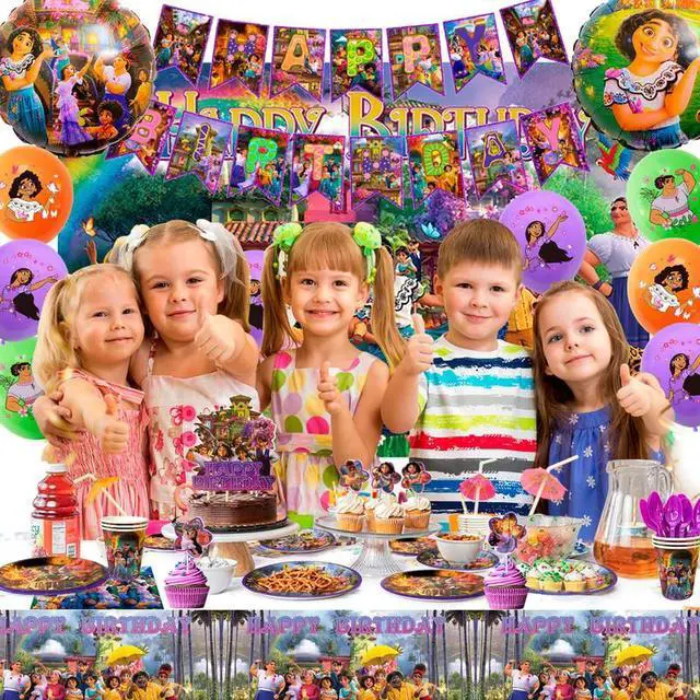 Alt view image 5 of 7 - Encanto Birthday Party Supplies,114pcs Magic House Birthday Party Supplies Set-Encanto Birthday Banner Backdrop Tablecloth Plates Cups Napkins Balloons Cake Topper etc Encanto Themed Party Supplies