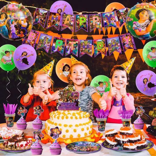 Alt view image 6 of 7 - Encanto Birthday Party Supplies,114pcs Magic House Birthday Party Supplies Set-Encanto Birthday Banner Backdrop Tablecloth Plates Cups Napkins Balloons Cake Topper etc Encanto Themed Party Supplies
