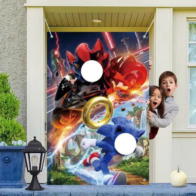 Main image of Sonic Party Supplies,59''x39'' Sonic Photo Backdrop, Sonic Face Photo Backdrop & Sonic Happy Birthday Backdrop for Sonic Birthday Party Decorations