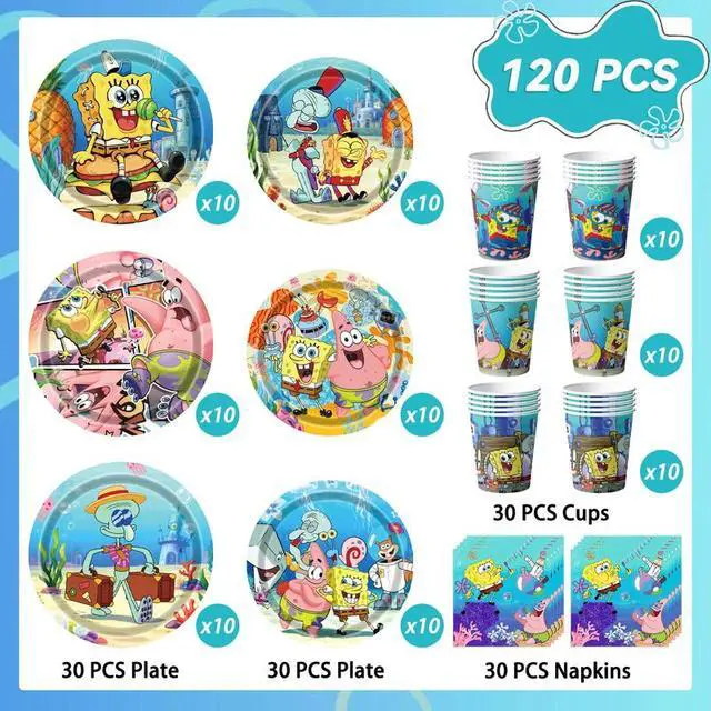 Alt view image 2 of 7 - Spongebob Party Supplies, 120 Pcs Spongebob Party Tableware Set- Spongebob Party Plates Napkins Cups Spongebob Birthday Decorations for Boys/Girls, Serves 30