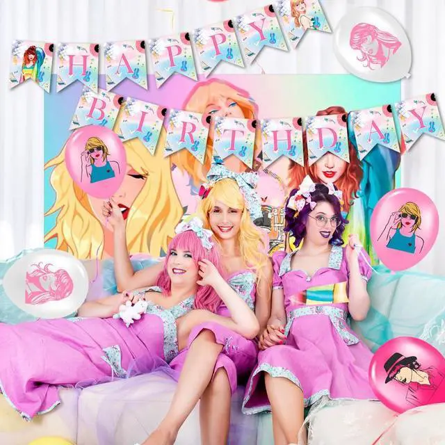 Alt view image 4 of 7 - Taylor Birthday Decorations, 112 Pcs Taylor Party Decorations and Taylor Party Tableware - Taylor Themed Birthday Banners Balloons Plates Tablecloths and more Taylor Party supplies