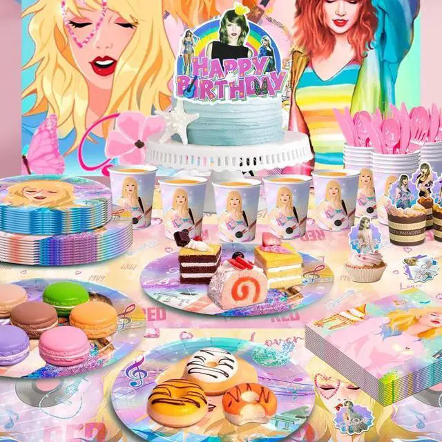 Alt view image 6 of 7 - Taylor Birthday Decorations, 112 Pcs Taylor Party Decorations and Taylor Party Tableware - Taylor Themed Birthday Banners Balloons Plates Tablecloths and more Taylor Party supplies