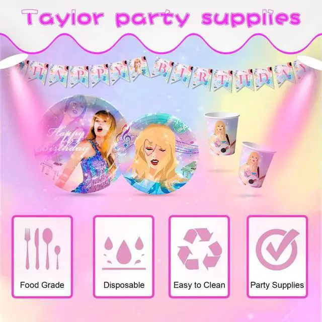 Alt view image 5 of 7 - Taylor Birthday Decorations, 112 Pcs Taylor Party Decorations and Taylor Party Tableware - Taylor Themed Birthday Banners Balloons Plates Tablecloths and more Taylor Party supplies