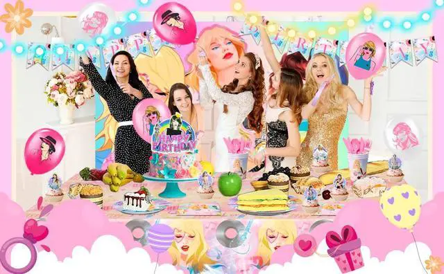 Alt view image 7 of 7 - Taylor Birthday Decorations, 112 Pcs Taylor Party Decorations and Taylor Party Tableware - Taylor Themed Birthday Banners Balloons Plates Tablecloths and more Taylor Party supplies
