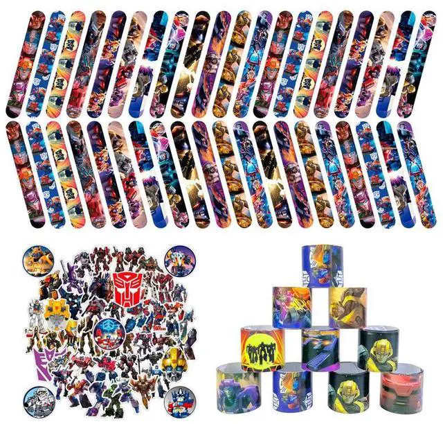 Main image of Transformers Slap Bracelets, 40pcs Transformers Bracelets and 50pcs Transformers Stickers for Kids Boys & Girls - Transformers Themed Party Favors for Transformers Birthday Party Supplies