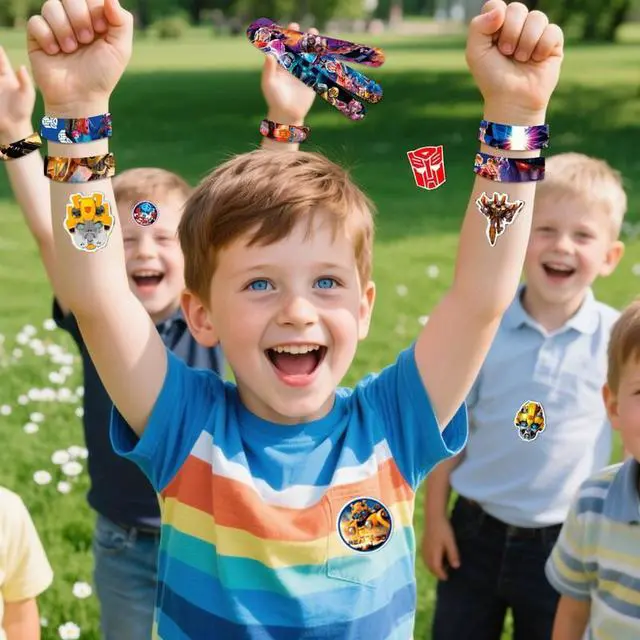 Alt view image 4 of 7 - Transformers Slap Bracelets, 40pcs Transformers Bracelets and 50pcs Transformers Stickers for Kids Boys & Girls - Transformers Themed Party Favors for Transformers Birthday Party Supplies