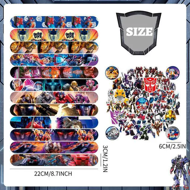 Alt view image 7 of 7 - Transformers Slap Bracelets, 40pcs Transformers Bracelets and 50pcs Transformers Stickers for Kids Boys & Girls - Transformers Themed Party Favors for Transformers Birthday Party Supplies