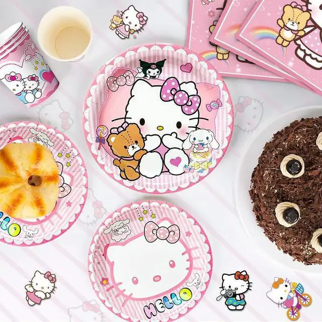 Alt view image 3 of 7 - Hello Kitty Birthday Decorations,124pcs Hello Kitty Party Decorations & Hello Kitty Party Tableware Set - Hello Kitty Party Plates Cups Napkins Backdrop Balloon Banner etc Hello Kitty Party Supplies