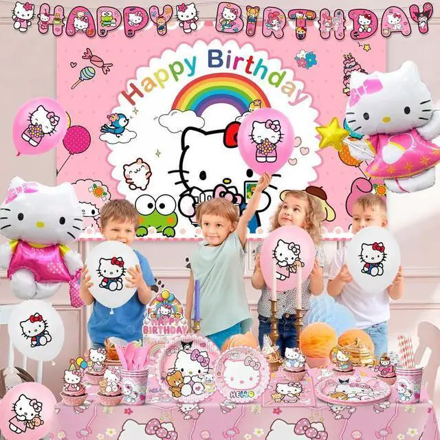Alt view image 6 of 7 - Hello Kitty Birthday Decorations,124pcs Hello Kitty Party Decorations & Hello Kitty Party Tableware Set - Hello Kitty Party Plates Cups Napkins Backdrop Balloon Banner etc Hello Kitty Party Supplies