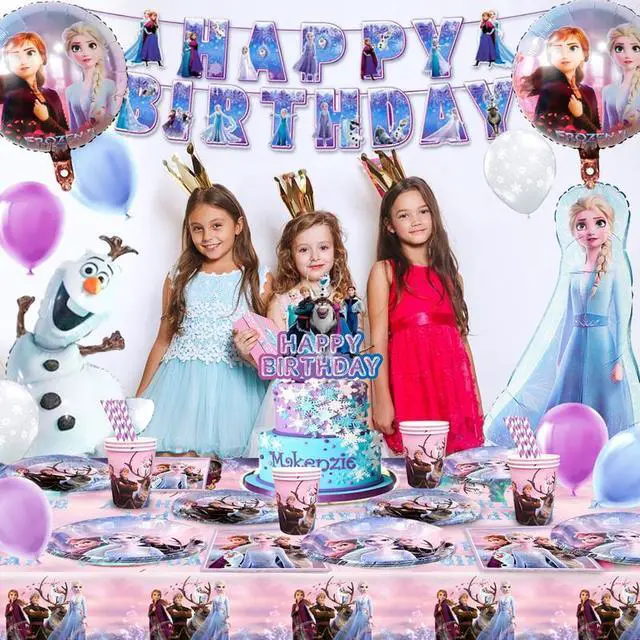 Alt view image 2 of 7 - Disney Frozen Party Supplies,184pcs Frozen Birthday Decorations&Tableware Set-Plate Balloons Banner etc Frozen Party Decorations
